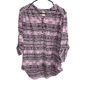 Faded Glory NWT Orchid Flower Combo Tunic Top Button Front Sz 1X